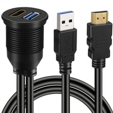 USB 3.0 & HDMI to HDMI + USB3.0 AUX Extension Dash Panel Waterproof Car Flush Mount Cable For Car Boat and Motorcycle - 3ft
