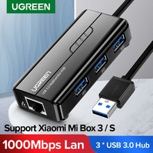 Ugreen USB Ethernet 10/100/1000 Mbps Rj45 Gigabit Network Card Lan Adapter + 3 Port USB 3.0 Hub for Mac OS Tablet pc Laptop