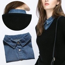 Women Denim Shirt False Collar Detachable Fake Necklace Lapel Shirt Accessories