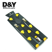 Hot 2.5cm Wide Fashion "Cartoon Yellow Duck" Pattern Suspender Men`s Unisex Clip-on Braces Elastic Slim Y-Back Suspenders