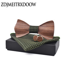 Wooden Bow Tie Men's Wedding Bowties With Wood Box Cufflinks Dot Tie Casual Luxury Vintage For Men Accessory M214