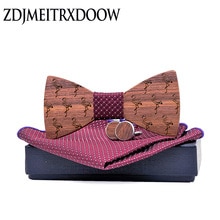 Wooden Bow Tie Set for Mens Wood Bowties Handkerchief Cufflinks helloween Set Gravatas Wedding flamingo Strip Shirt Ties