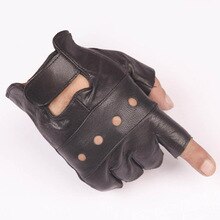 YJSFG HOUSE 1Pair Men Gloves Mittens Leather Hip Hop Outdoor Black Soft Leather Driving Motorcycle Biker Fingerless Male Gloves