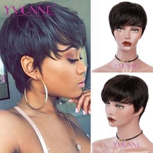 YVONNE Short Human Hair Wig Straight Pixie Cut Wigs For Women Brazilian Virgin Hair Machine Made Wigs With Natural Color