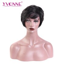 YVONNE Short Wig with Bangs Brazilian Virgin Hair Natural Wave Pixie Cut Wig for Women Machine Made Wigs with Natural Color