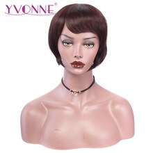 YVONNE Short Wigs with Bangs Straight Pixie Cut Wig Brazilian Human Hair Machine Made Color Wigs For Women