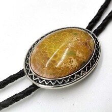 Yellow Granite Stone Mens BOLO Tie PU Leather Rope Vintage Western Cowboy