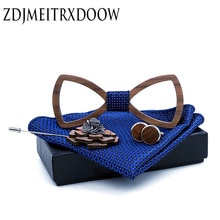 ZDJMEITRXDOOW Paisley Wooden Bow Tie Handkerchief Set Men's Plaid Bowtie Wood cut out Floral design And Box Fashion Novelty ties