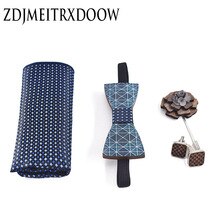 ZDJMEITRXDOOW Wood Bow Ties for Mens Wedding Suits Printing Wooden Bow Tie Butterfly Shape Cufflink Bowknots Set