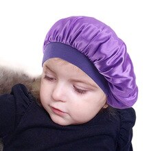 kids Satin Bonnet Children Silky Sleep Cap Solid Color Turban Chemo Hat