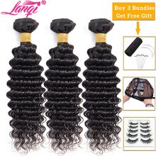 lanqi deep wave bundle deals 100% human hair bundles 1 or 3 bundles non-remy hair extensions Brazilian hair weave bundles
