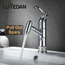 Lutedan Chrome Black Bronze Antique Brass Pull Out Spary Basin Bamboo Faucet Both Cold and Hot Water bathroom Mixer taps