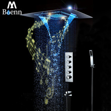 M Boenn Music LED Rain Shower Head 600*800mm Bathroom Faucet Shower Set System Ceiling Shower Panel Thermostatic Concealed Mixer